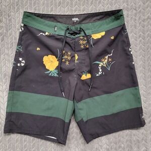 Vans Off the Wall Mens Board Shorts Swim Trunks Surf Black Green Size 28 Floral‎
